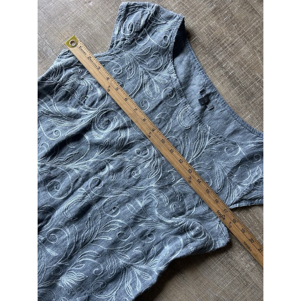 Lina Tomei 100% Linen Embroidered Shift Dress Women’s M Gray Made Italy - Picture 6 of 12